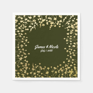 Serviettes En Papier Baby's Breath doré Fleurs Rustique Vert Olive