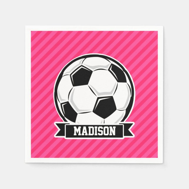 Serviettes En Papier Balle de football sur Neon Pink Stripes (Devant)