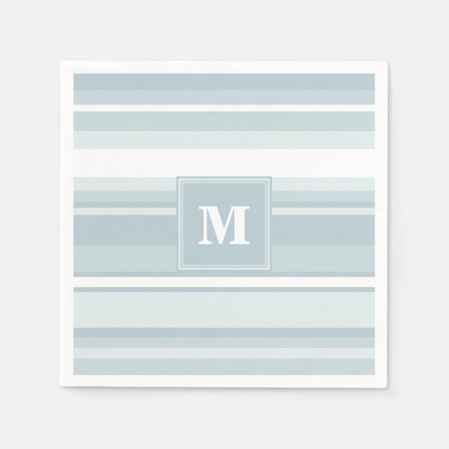 Serviettes En Papier Bandes bleu glace monogramme (Devant)
