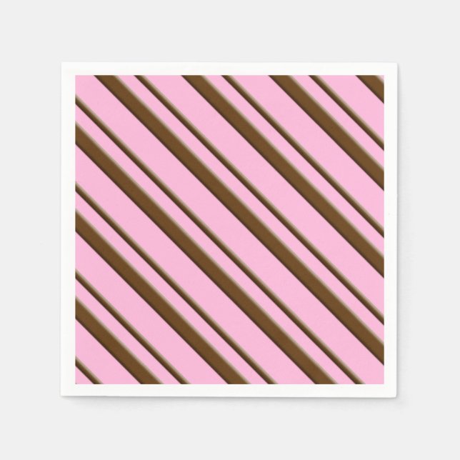 Serviettes En Papier Bandes de bonbons, rose et chocolat (Devant)