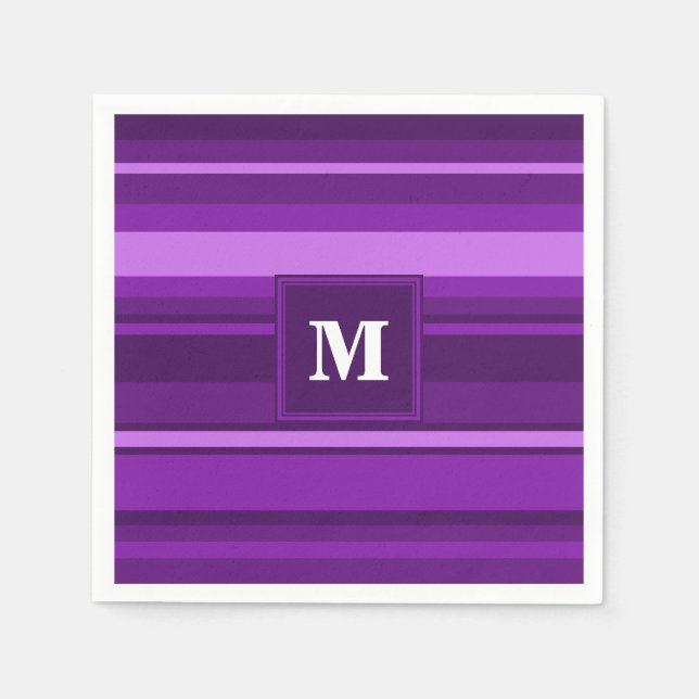 Serviettes En Papier Bandes violettes monogrammes (Devant)