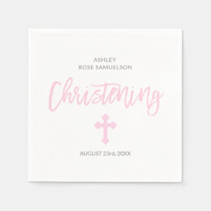 Serviettes En Papier BAPTÊME blanc rose personnalisé de croix de FILL