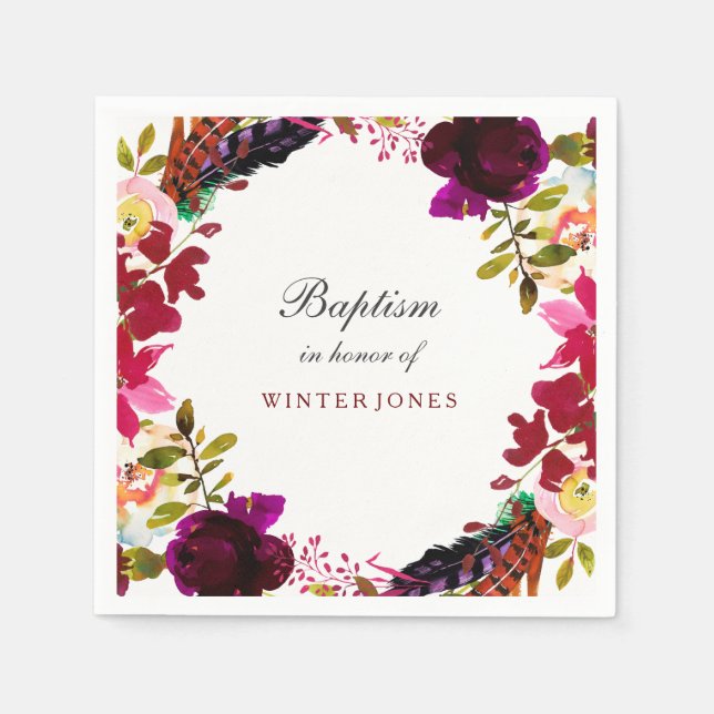 Serviettes En Papier Baptême de fleurs pourpres de Bourgogne douce (Devant)