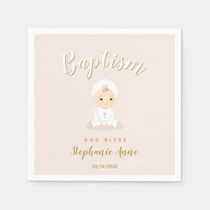 Serviettes En Papier Baptême Fille Bébé avec Bonnet