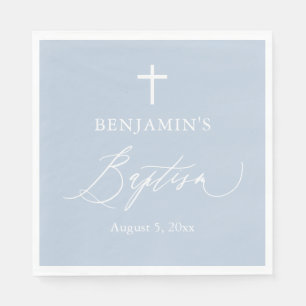 Serviettes en papier baptême garçon croix blanc bl