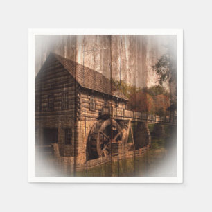 Serviettes En Papier Barn Wood farmhouse mill water wheel