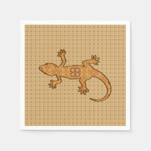 Serviettes En Papier Batik tribal Gecko - rouille, ambre et bronze