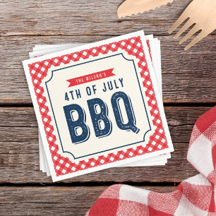 Serviettes En Papier BBQ rouge de guingan et de bleu 4 juillet