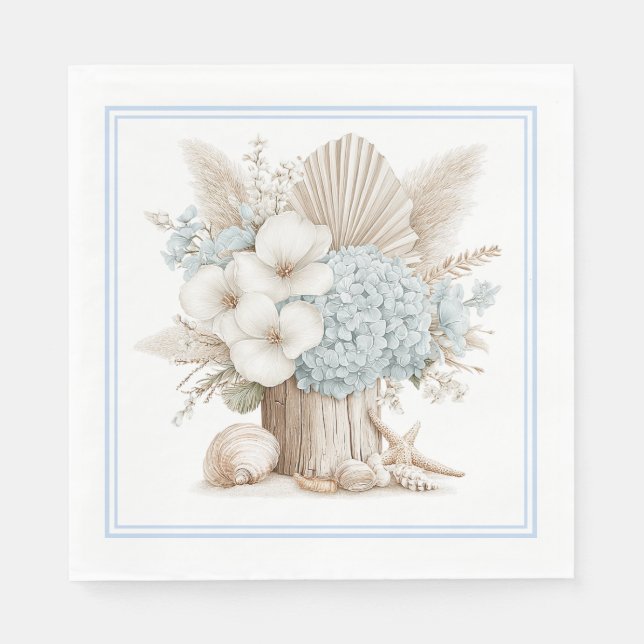 Serviettes en papier Beach Boho Bleu Hydrangea (Devant)