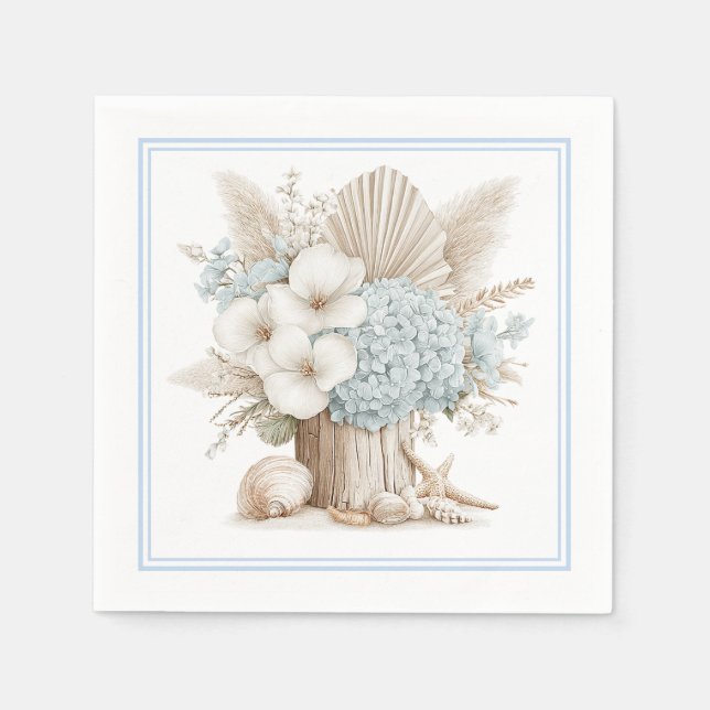 Serviettes en papier Beach Boho Blue Hydrangea (Devant)