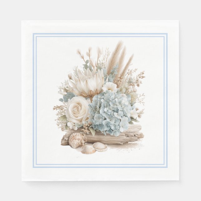 Serviettes en papier Beach Boho Blue Hydrangea (Devant)