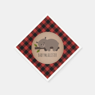 Serviettes En Papier Bear Cub Lumberjack Plaid Baby shower serviettes