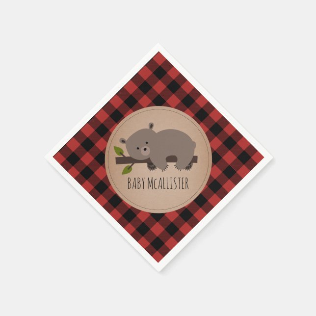 Serviettes En Papier Bear Cub Lumberjack Plaid Baby shower serviettes (Coin)