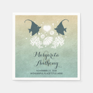 Serviettes En Papier Beau couple de poissons plage de mariage serviette