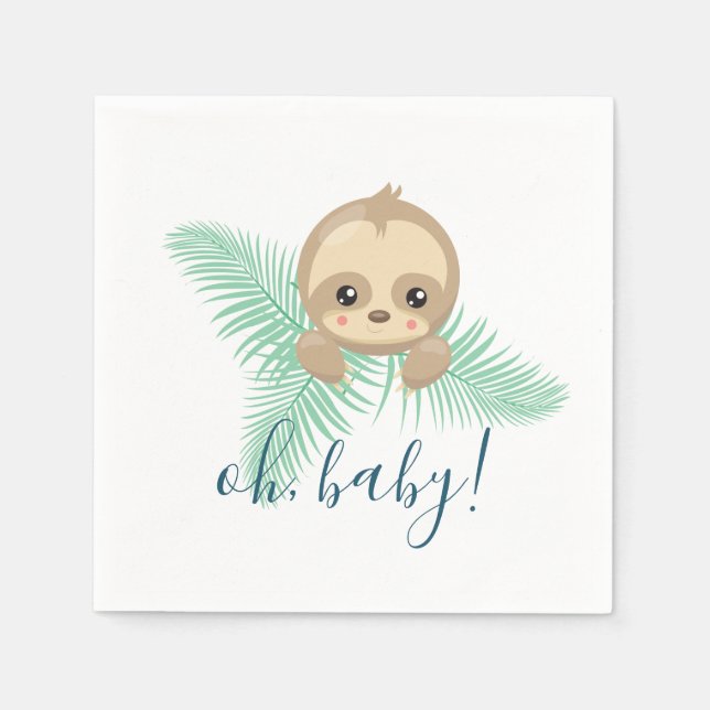 Serviettes En Papier Bébé mignon Sloth Oh Baby Baby shower papier servi (Devant)