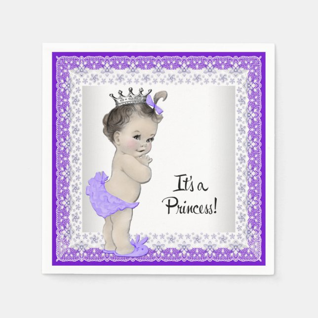 Serviettes En Papier Bébé violet et gris Douche fille (Devant)