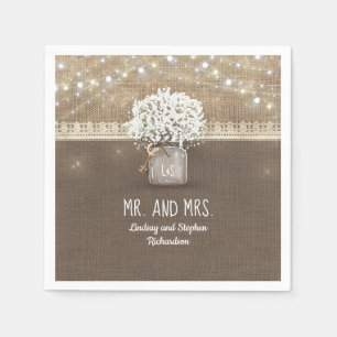 Serviettes En Papier Bébé's Breath Mason Jar Rustic Burlap Mariage