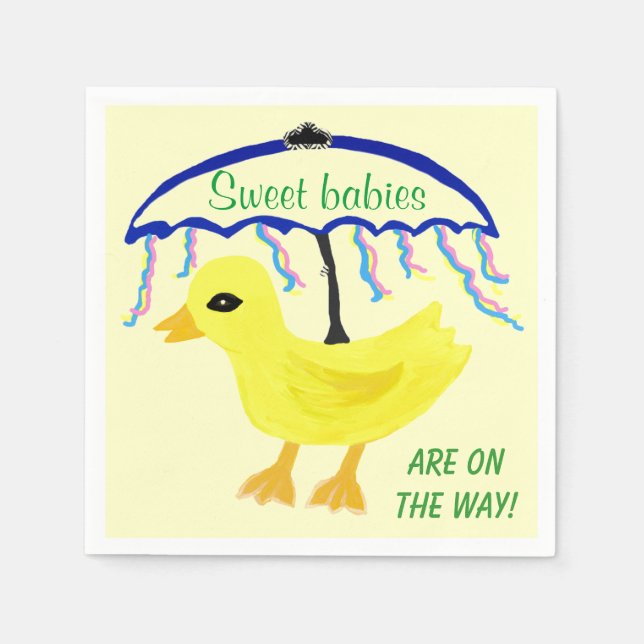 Serviettes En Papier Bébés doux Baby shower Jaune Ducky Parapluie (Devant)