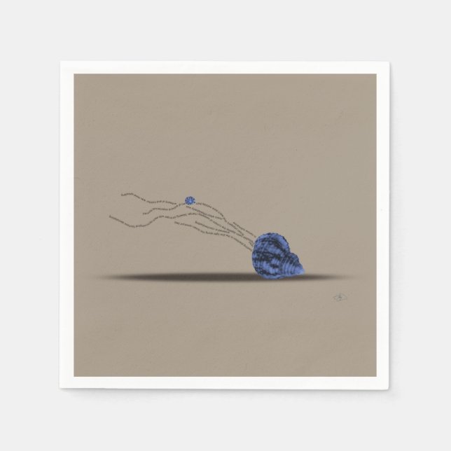 Serviettes en papier beige et bleu motif coquillag (Devant)