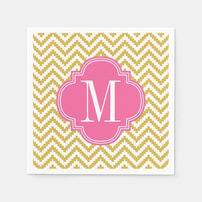 Serviettes En Papier Beige or Chevron Aztec Tribal Personnalisé (Devant)