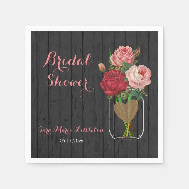 Serviettes En Papier Belle Fête des mariées de Rose Mason Jar (Devant)