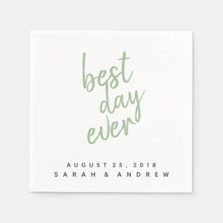 Serviettes En Papier Best Day Ever Sage Green Mariage Cocktail Napkin C