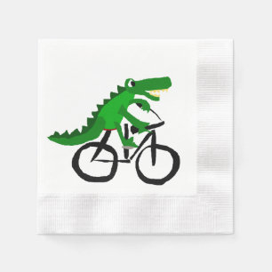 Serviettes En Papier Bicyclette drôle d'équitation d'alligator