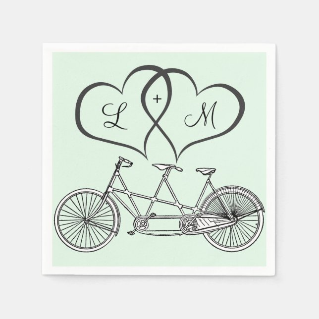 Serviettes En Papier Bicyclette pour deux coeurs Mariage personnalisé N (Devant)