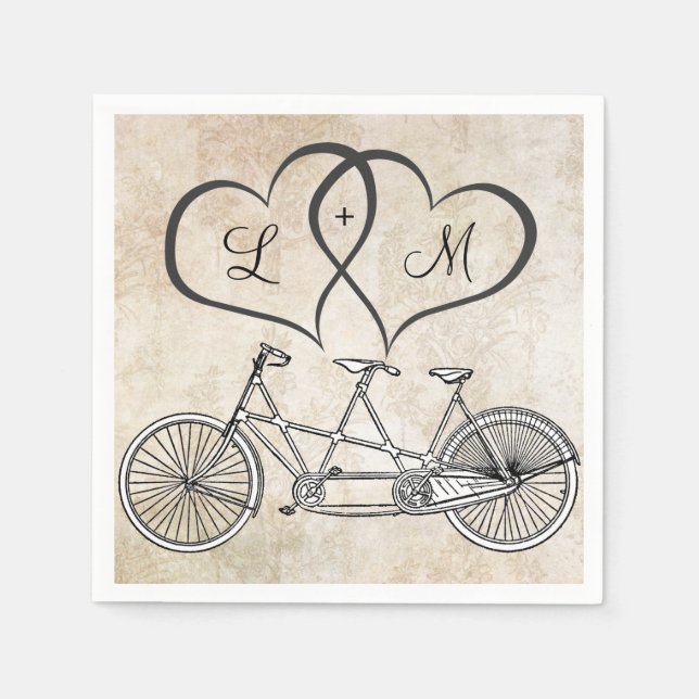 Serviettes En Papier Bicyclette pour deux coeurs Mariage personnalisé N (Devant)