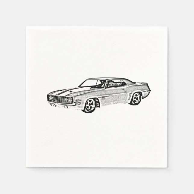 Serviettes En Papier Black and White 1969 Camaro Z28 Paper Party (Devant)