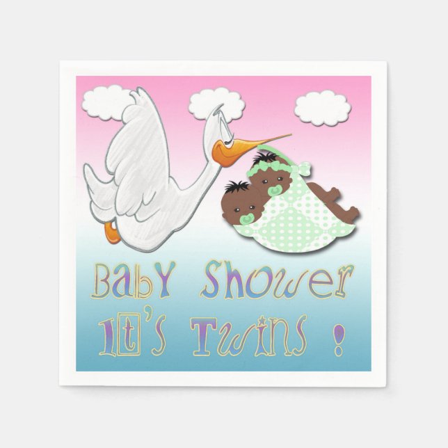 Serviettes En Papier Black Boy & Girl Twins - Stork Baby shower papier (Devant)