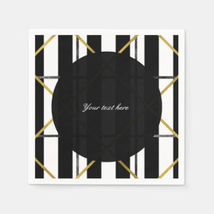 Serviettes En Papier Black & Gold Chic Glam Géométrique Fête