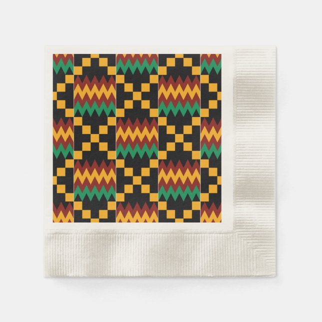 Serviettes En Papier Black, Green, Red, et Yellow Kente Cloth (Devant)