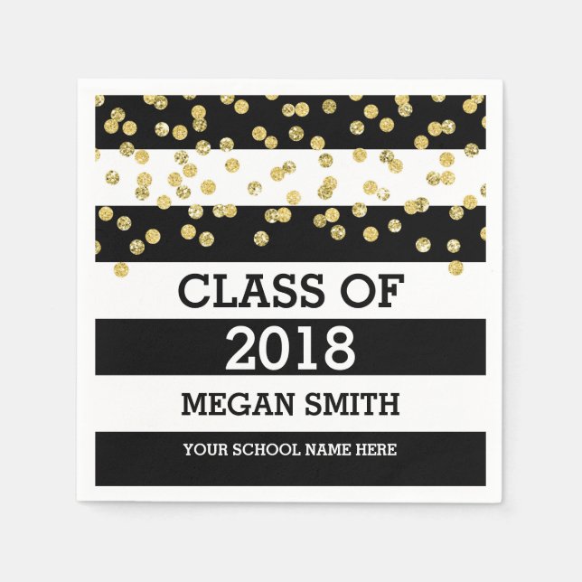 Serviettes En Papier Black Stripes Gold Dots Classe de 2018 Graduation (Devant)