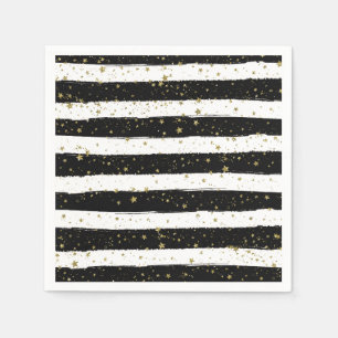 Serviettes En Papier Black White Aquarelle rayures Gold Parties scintil