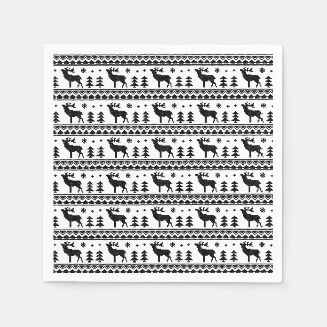 Serviettes En Papier Black White Fair Isle Sweat Motif de Noël (Devant)
