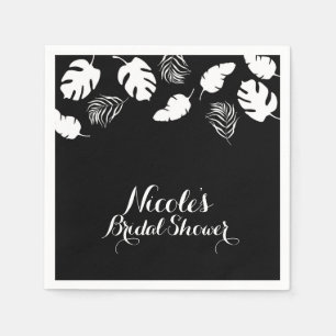 Serviettes En Papier Black & White Tropical Feuilles Elegant Chic Party