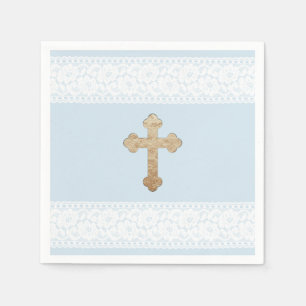 Serviettes En Papier Blanc Lace Or Croix Bleu Bleu papier religieux