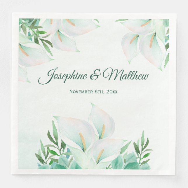 Serviettes En Papier Blanche Calla Lily Mariage Floral Napkins (Devant)