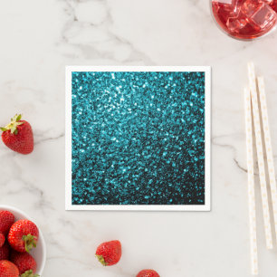Serviettes En Papier Bleu aqua brillant faux paillettes scintille