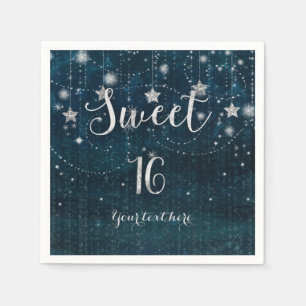 Serviettes En Papier Bleu & Argent Starry Celestial Sweet 16 Party