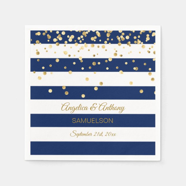 Serviettes En Papier Bleu bleu marine Mariage or Anniversaire (Devant)