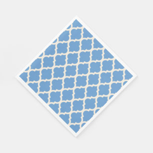 Serviettes En Papier Bleu Clair et Quatrefeuilles Blanc Cassé