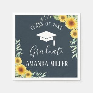 Serviettes en papier bleu du Sunflower Graduation 