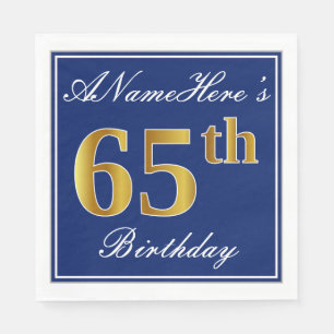 Serviettes En Papier Bleu Élégant, Faux Gold 65e anniversaire; Nom pers