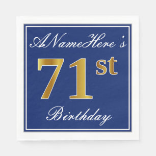 Serviettes En Papier Bleu Élégant, Faux Gold 71ème Anniversaire ; Nom p