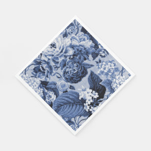 Serviettes En Papier Bleu indigo floral vintage dahlias hydrangeas