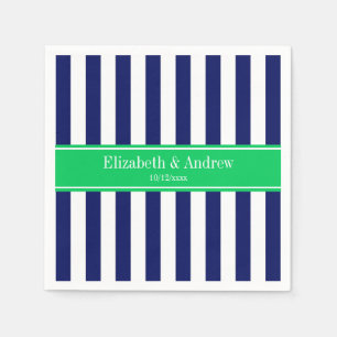 Serviettes En Papier Bleu Nuit Blanc Rayure Vert Émeraude Monogramme No