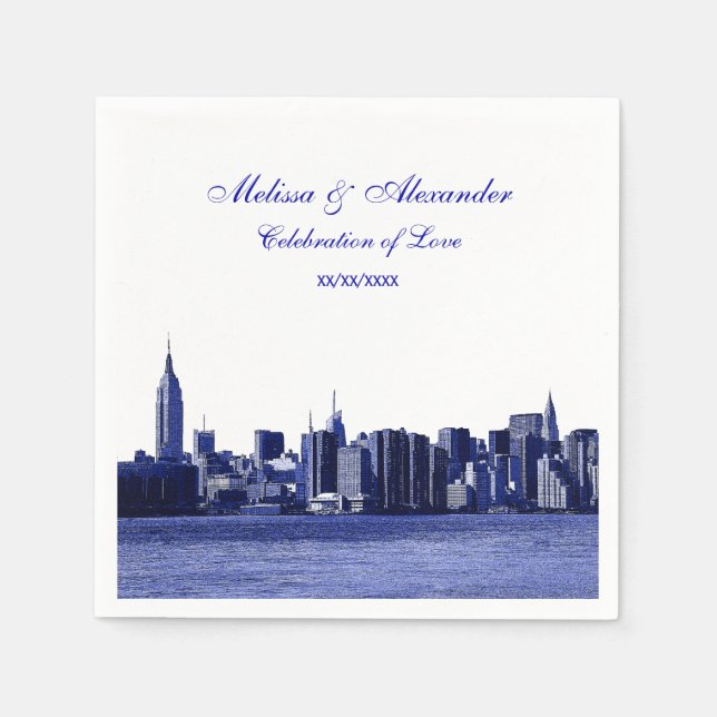 Serviettes En Papier Bleu Regarder NYC Skyline Silhouette, ESB #1 (Devant)