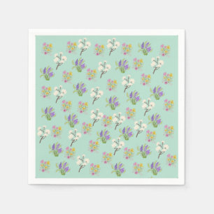 Serviettes en papier bleu-vert clair à bouquets fl